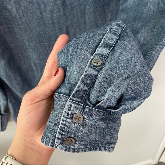 Crown & Ivy Chambray Denim Button Down Long Sleeve Shirt with Jeweled Pocket - Picture 8 of 8